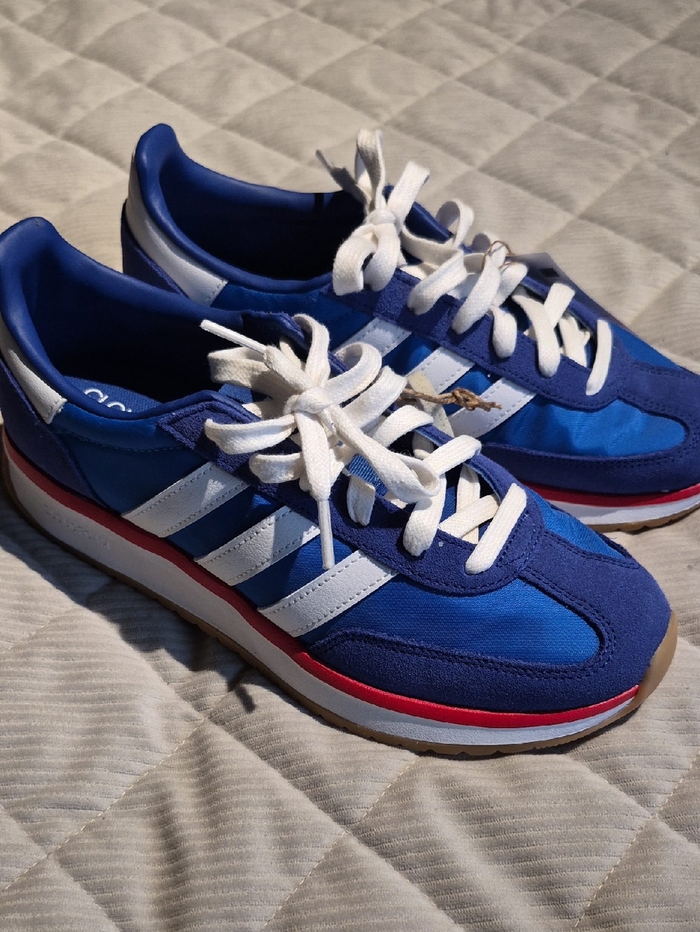 adidas Blue and White Retro Running Sneakers with Red Accent